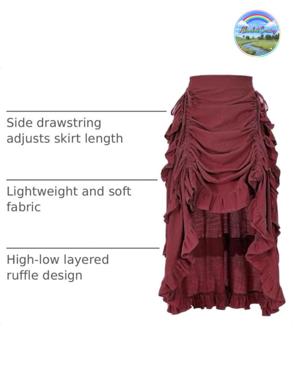 Gothic Steampunk High Low Ruffle Skirt Drawstring - Picture 3 of 6